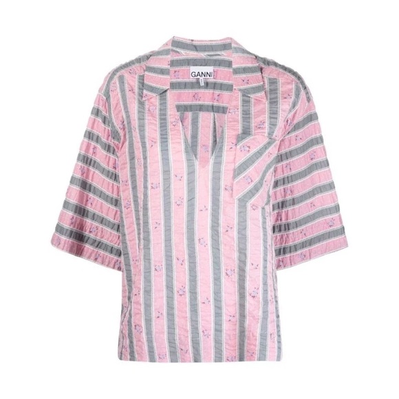 Ganni Tops - Ganni Oversized Striped Blouse In Pink Nectar Size S/M